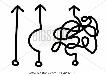 Hand Drawing Of Black Arrow In Simple And Complex Line On White Background