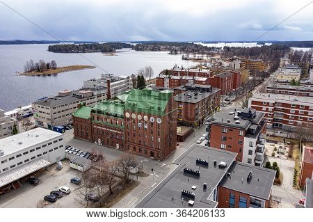 Kuopio, Finland - April 28, 2020: Aerial View Of The Rebuilt Old Building Of Mill To The Modern Apar