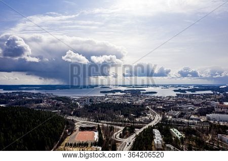 Aerial View Of Kuopio, Finland. View From Puijo Hill.
