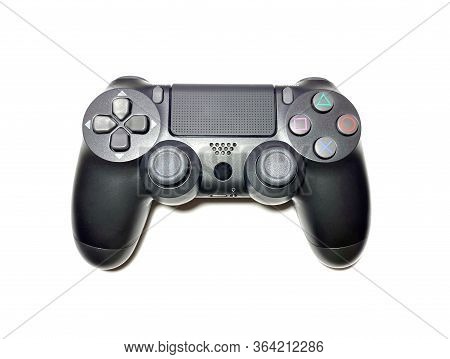 Ukraine,kharkiv-may 2,2020: Joystick For Game Console Ps4 Isolated On White Background. The Concept 