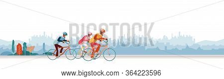 Cyclists Chase The Leader Of Race. Head Of Peloton Vector Illustration. Cycling In Nature Or City.th