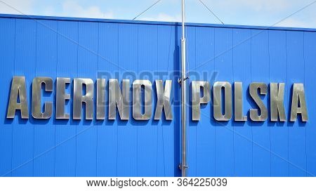 Warsaw, Poland.  2 May 2020. Sign Acerinox Polska. Company Signboard Acerinox Polska.