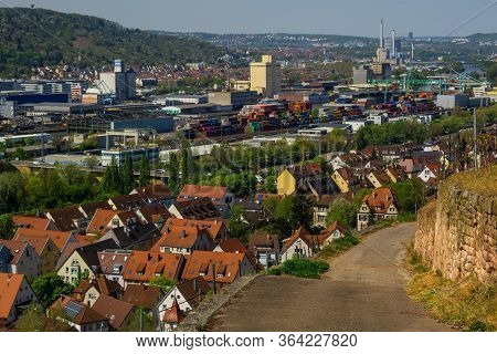 Stuttgart,germany - April 16,2020:rotenberg This Is The View From A Vineyard To The Big Industrial A