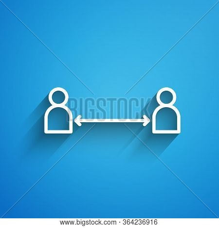 White Line Safe Distance Icon Isolated On Blue Background. Viruses And People Keeping Distance For I