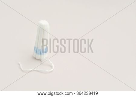 Medical Female Tampon. Hygienic White Tampon For Women. Cotton Swab. Menstruation, Means Of Protecti