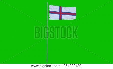 Faroe Islands Flag Waving On Wind On Green Screen Or Chroma Key Background. 3d Rendering