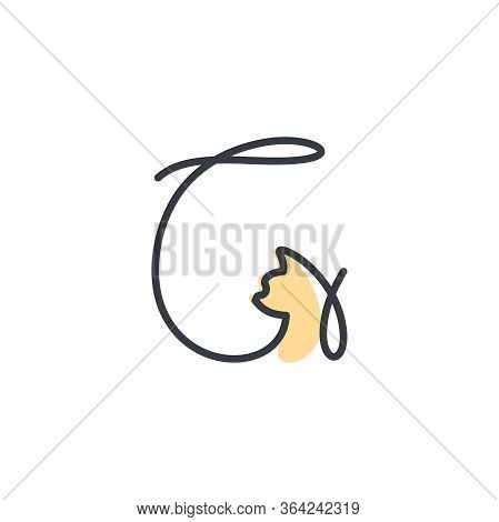 Simple And Cheers Logo Design Illustration Mono-line Style Initial C Cat.