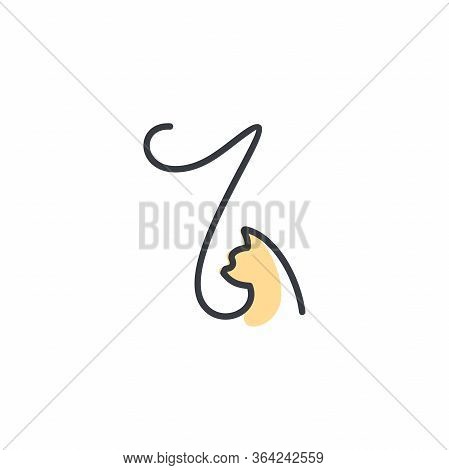 Simple And Cheers Logo Design Illustration Mono-line Style Initial I Cat.