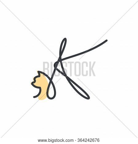 Simple And Cheers Logo Design Illustration Mono-line Style Initial K Cat.