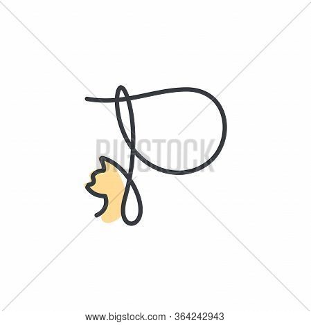 Simple And Cheers Logo Design Illustration Mono-line Style Initial P Cat.