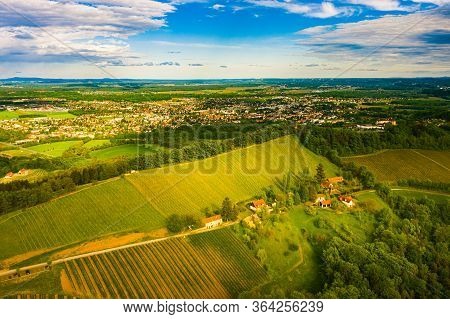 Austria Vineyards Landscape. Leibnitz Area In South Styria, Wine Country. Tuscany Like Place And Fam