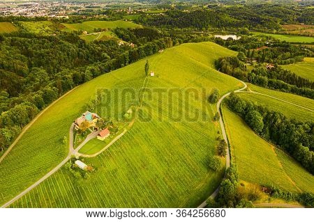 Austria Vineyards Landscape. Leibnitz Area In South Styria, Wine Country. Tuscany Like Place And Fam