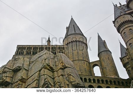 Osaka, Jp - April 7 - Harry Potter Theme Hogwarts Castle Facade At Universal Studios Japan On April 