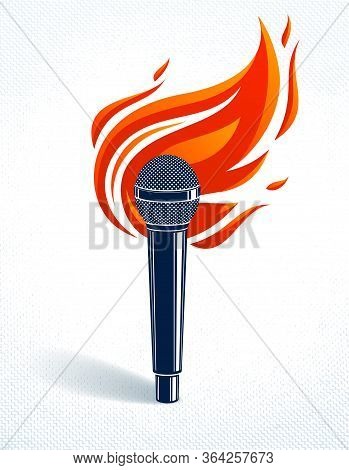 Microphone On Fire, Hot Mic In Flames, Rap Battle Rhymes Music, Karaoke Singing Or Standup Comedy, V
