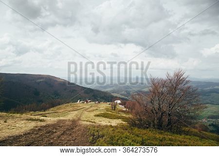 A View From The Top Of The Mountain Gemba Or Gimba Down To The Cablecar, Meadow And Village Pilipec,