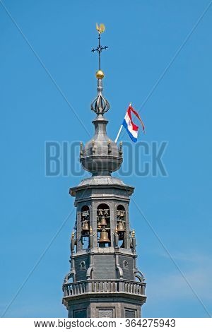 Tower of the Zuiderkerk in Amsterdam Netherlands at kingsday