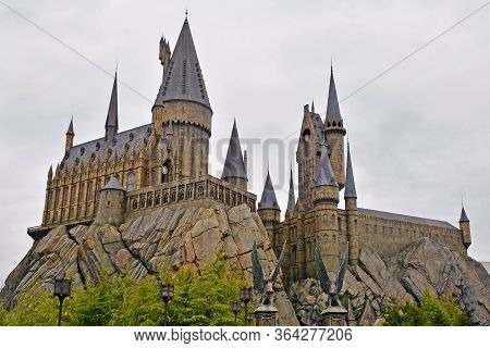 Osaka, Jp - April 7 - Harry Potter Theme Hogwarts Castle Facade At Universal Studios Japan On April 