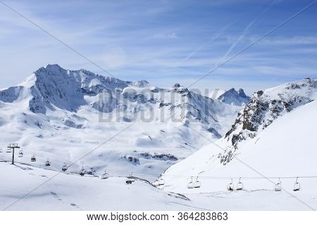 Beautiful Winter Panorama Of The Alps.haute Savoy, French Alps.