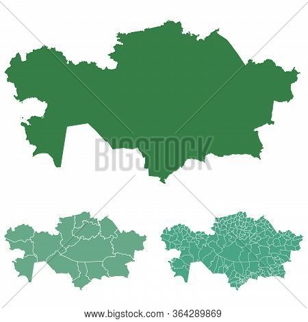 Kazakhstan Map Outline Vector With Administrative Borders, Regions, Municipalities, Departments In B