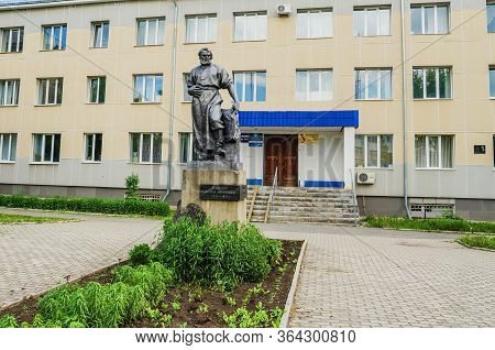 Alapayevsk, Russia - June 15, 2017: Monument To The Russian Inventor Safonov I. E. In  Summer Day, R