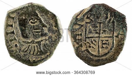 Ancient Copper Coin Of The Spanish King Felipe Iv.