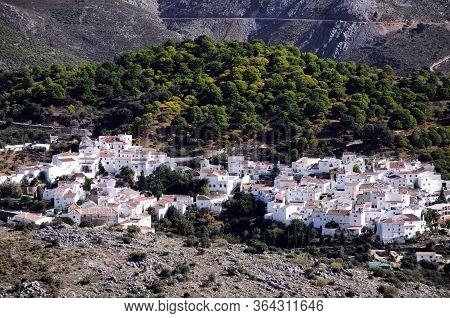 View Of The Town And Surrounding Countryside, Juzcar, Serrania De Ronda, Malaga Province, Andalucia,
