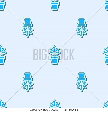 Blue Line Medical Marijuana Or Cannabis Plant In Pot Icon Isolated Seamless Pattern On Grey Backgrou