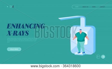 Lungs Tomography, Fluorographic, X-ray Medical Diagnostics Checkup Landing Page Template. Male Chara