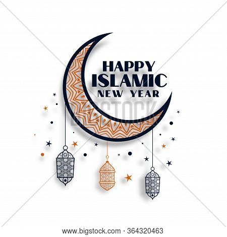 Happy Islamic New Year In Decorative Style Background