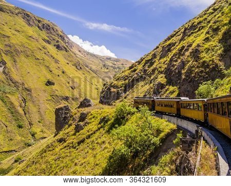 Stunning View Of Devi'ls Nose Train, Running On Beautifiul Andean Landscape, Alausi Ecuador