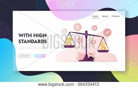Banking System, European And American Currency Opposition Landing Page Template. Euro And Dollar On 