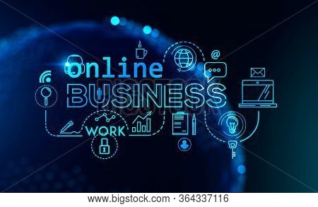 Digital Immersive Futuristic Online Business And Work Interface. Concept Of Technology And Work Duri