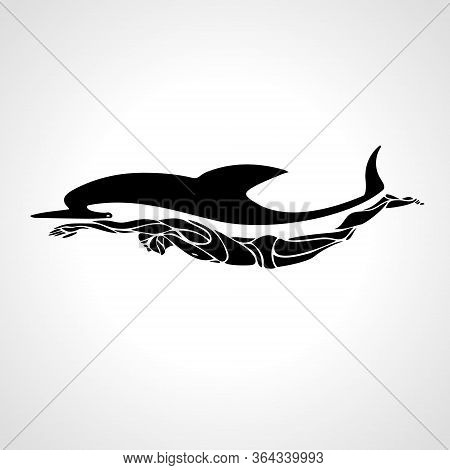 Professional Swimmer Dolphin Vector Logo Illustration Eps10