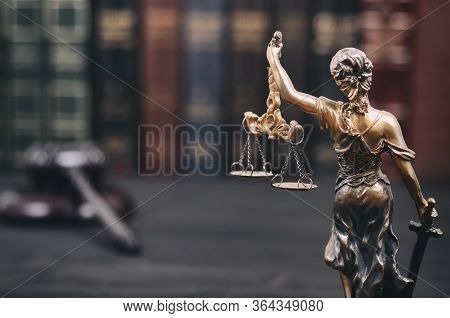 Law And Justice, Scales Of Justice, Justitia, Lady Justice, Law Library Concept, Law Books In The Ba