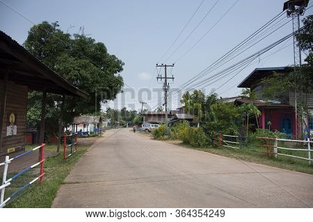 Bueng Kan, Thailand - October 3 : View Landscape And Small Street Of Village Rural Countryside In Li