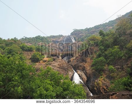 Dudhsagar Waterfall In The Indian State Of Goa. One Of The Highest Waterfalls In India, Located Deep