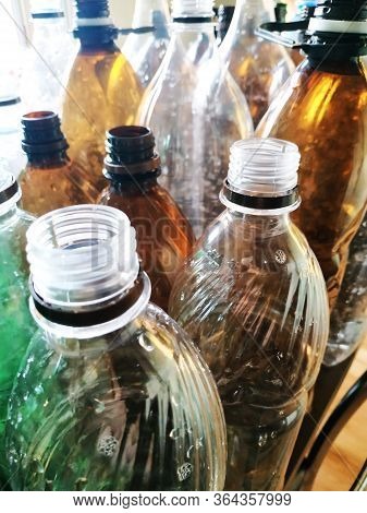 Recycling Plastic, Washed Old Plastic Bottles Vertical Photo. Conservation Of Nature, Recycling, Was