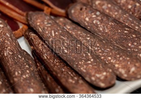 Basturma. Armenian Food. Beef Jerky. Sun-dried Basturma. Ready Snacks. Shallow Depth Of Field. Toned