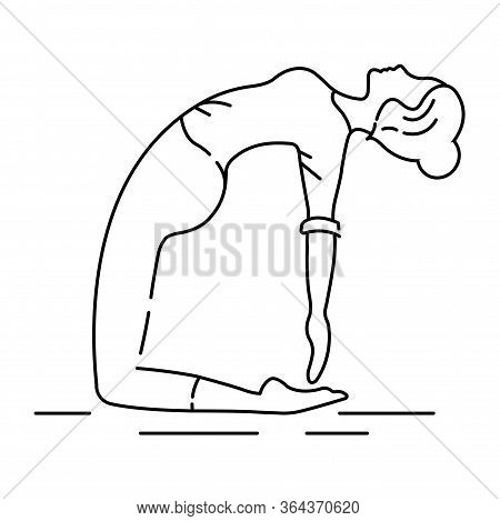 Camel Pose Ushtrasana Black Line Icon. Deep Backward Bend From A Kneeling Position. Pictogram For We