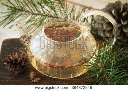 Medicinal Decoction With Pine Buds. Herbal Tea, Organic Food