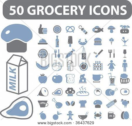 50 Lebensmittelgeschäft Symbole Set, Vektor
