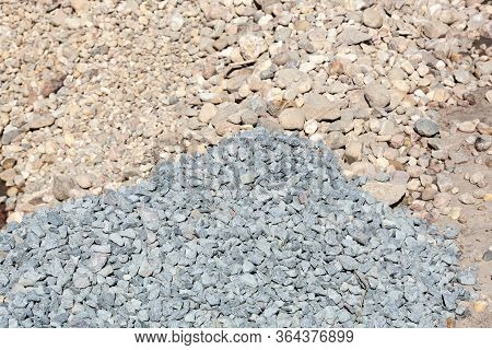 A Bulk Of Gravel Rock Which Is Preparation For Construction Working Site, Material For Building Indu