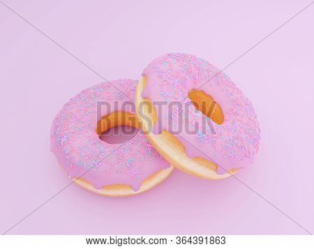 Pink Frosted Donut With Colorful Sprinkles With Bite Missing.