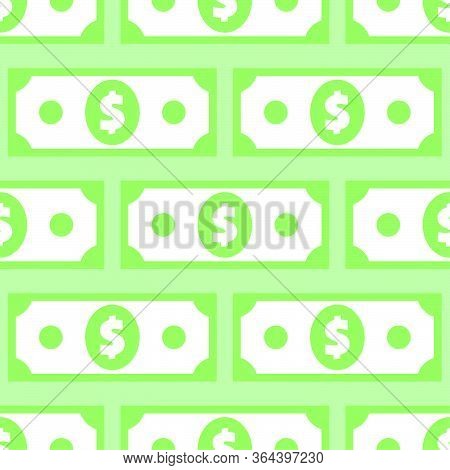 Dollar Banknote Seamless Pattern. Wrapping Background With Repeating Usa Currency Symbols On Green. 