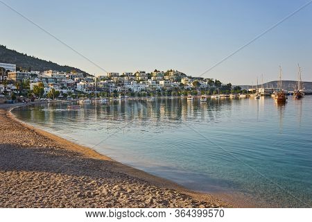 View Of The Gumusluk Bodrum Marina, Sailing Boats And Yachts In Bodrum Town, City Of Turkey. Shore A