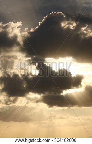 Sunset After Storm. Storm On The Sea After A Rain. Hdr Image. Rays Of Light After Storm