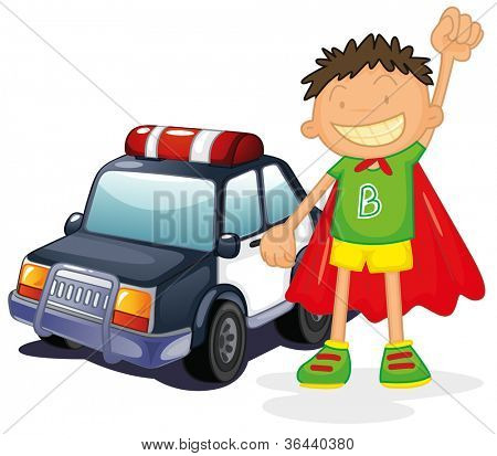 ilustração do menino e o carro em um branco