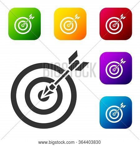 Black Target With Arrow Icon Isolated On White Background. Dart Board Sign. Archery Board Icon. Dart
