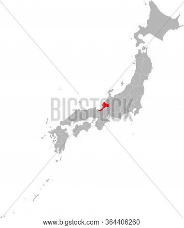 Fukui Province Highlighted Red On Japan Map. Gray Background. Business Concepts And Backgrounds.
