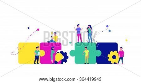 Puzzle Team Work Vector Illustration Concept Partner. Partnership Teamwork Business People Collabora